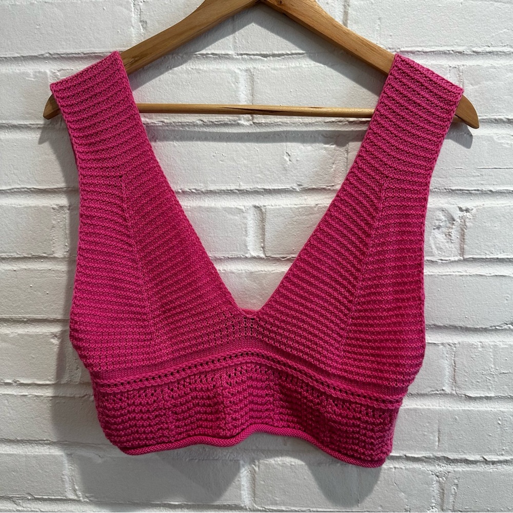 Sans Souci Hot Pink Knit Tank Crop Top Size Large